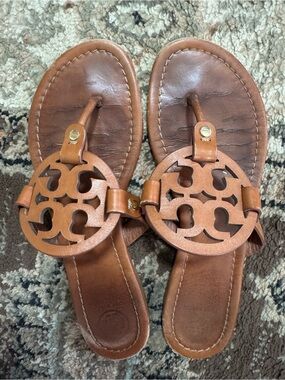 Tory Burch Brown Miller Leather Thong Sandals